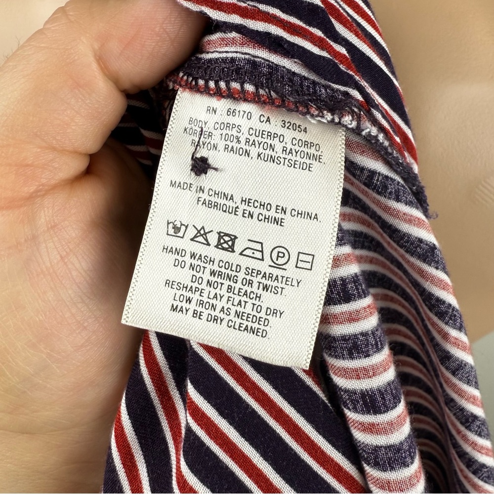 Maeve Anthropologie Adelaide Navy Red Striped Poplin Button Down Hi-Lo Sz Large - Picture 8 of 9